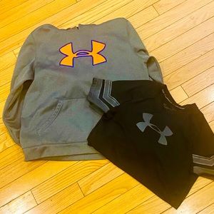 Boys UA hoodie & shirt, size large